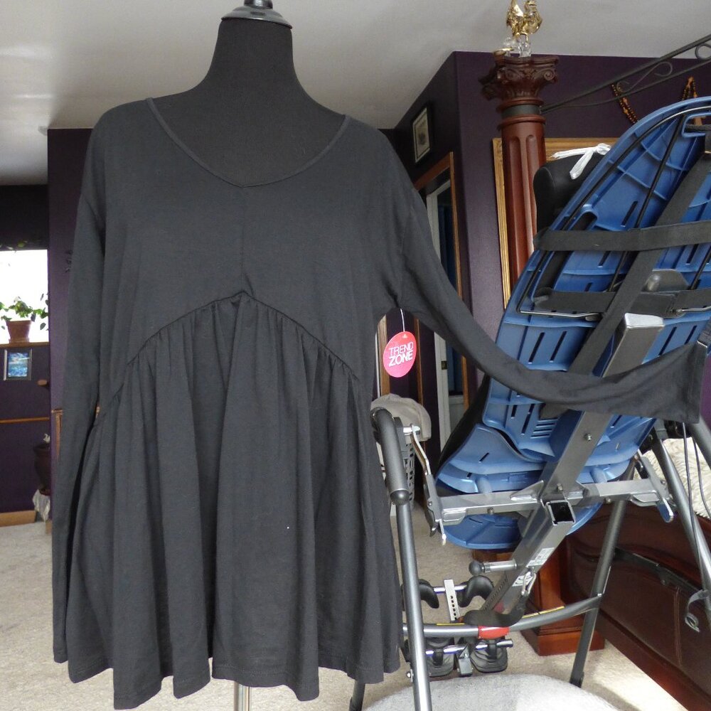 BONGO GOTH BLACK LONG SLEEVE BABYDOLL SHIRT WITH BACK V NECK XL PEASANT GYPSY